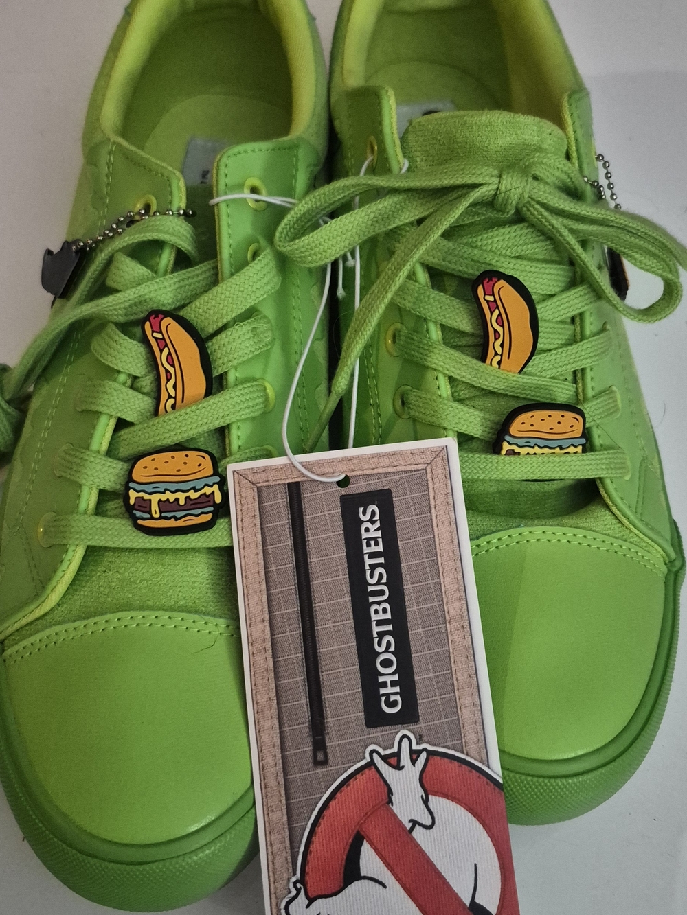 Men's Green Ghostbusters Sneakers with Fun Food Charms